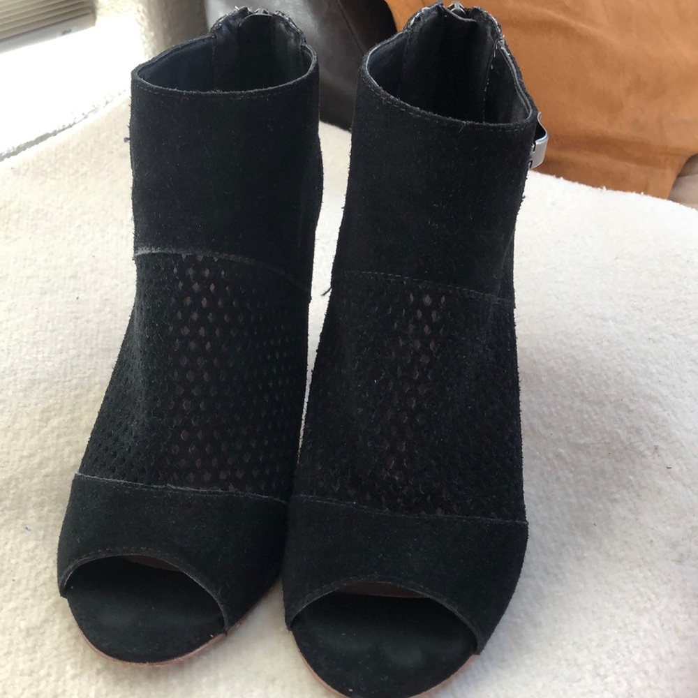 Black Suede Peep-Toe Booties